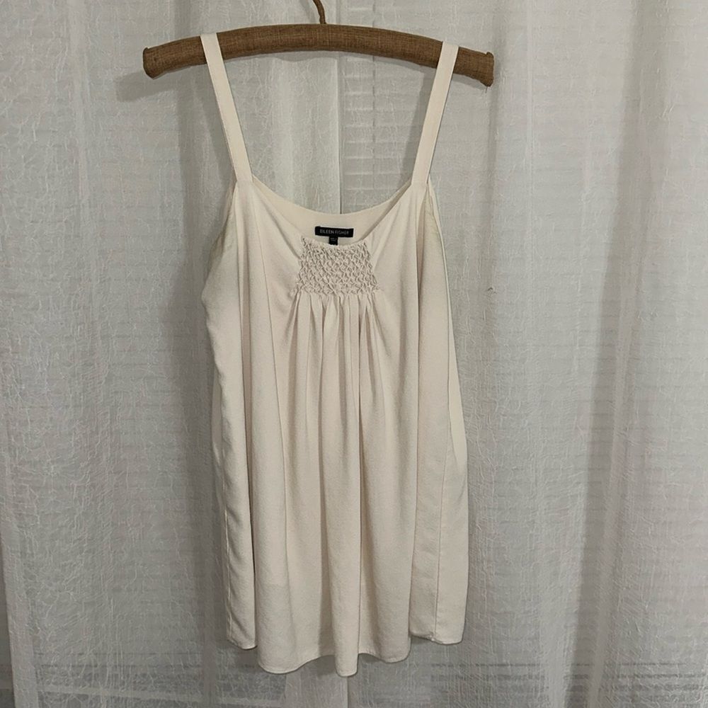 Eileen Fisher M Ivory Silk Shoulder Strap Swing Gathered Front Camisole Top